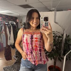 anthropologie blnk london tie dye embriodered purple pink tank top